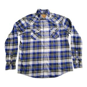 NWOT Red Camel Western Shirt Mens XL Blue Plaid Long Sleeve Pearl Snap Pockets